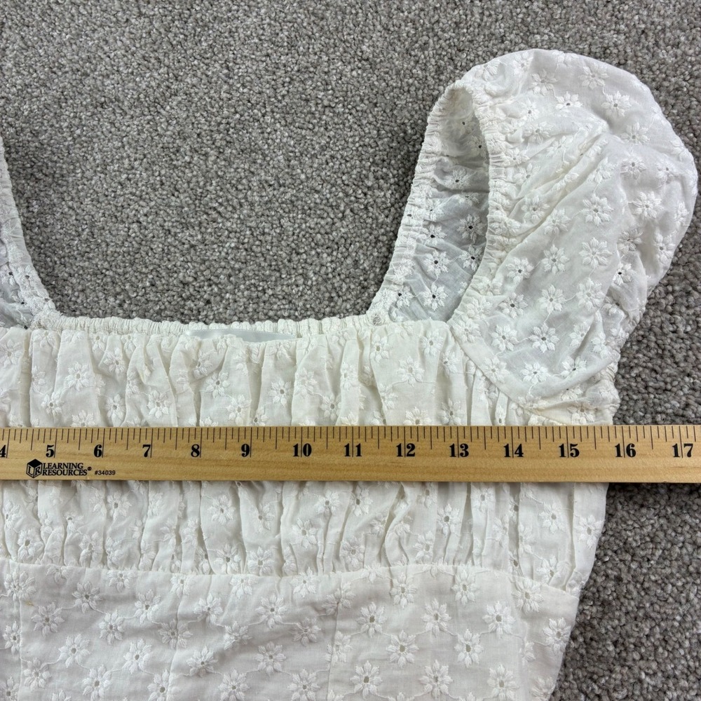 White Eyelet Embroidered Puff Sleeve Crop Top Juniors‎ M Cottagecore Coquette - Picture 6 of 11